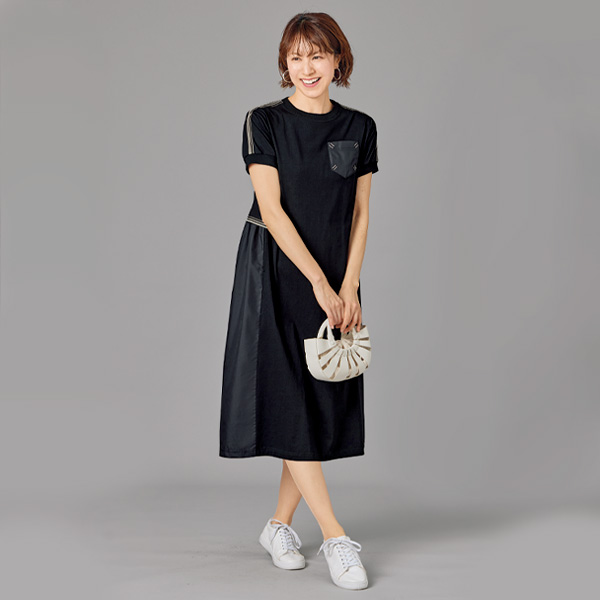 ラインテープ使いカットソーワンピース