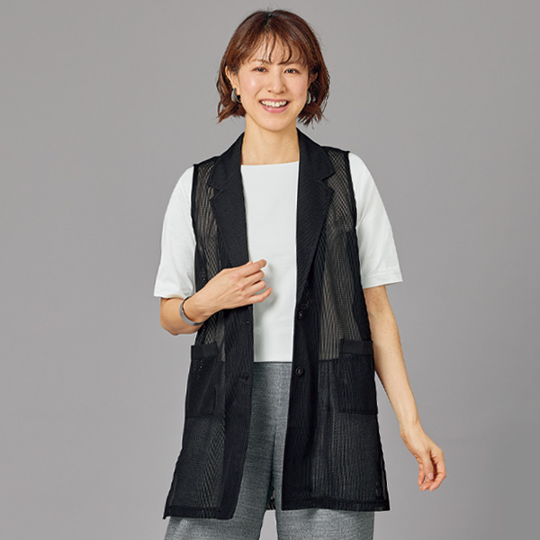 シアー素材テーラードジレ