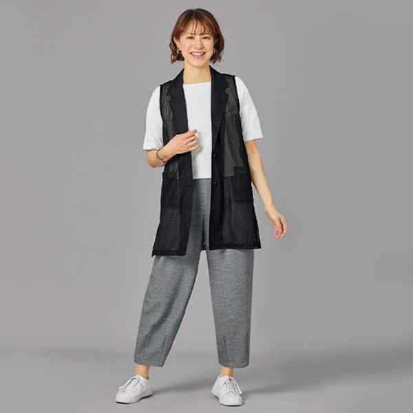 シアー素材テーラードジレ