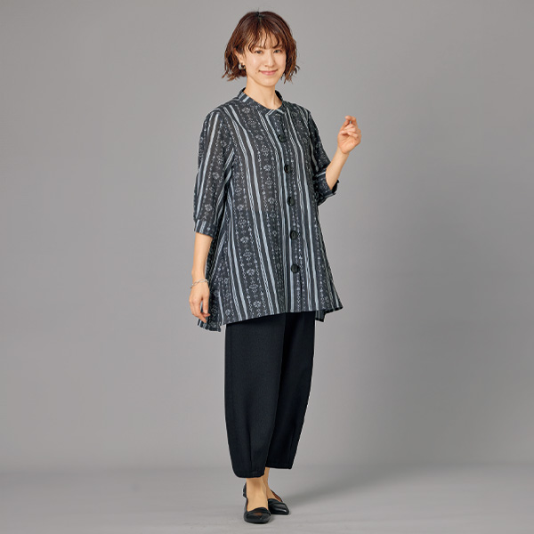 ボタン使いゆったりシャツチュニック
