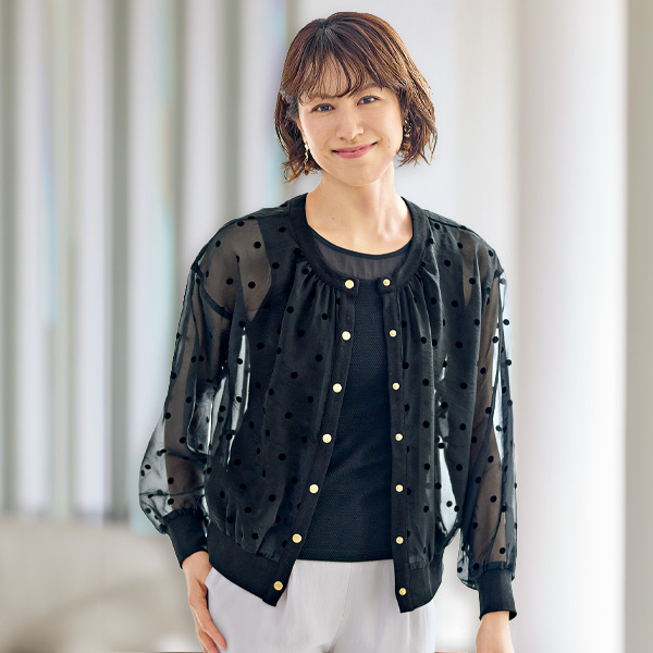 フロッキードット柄シアージャケット