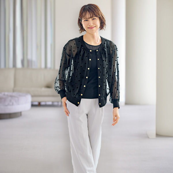 フロッキードット柄シアージャケット