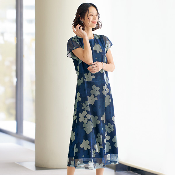 フラワープリントシアーワンピース