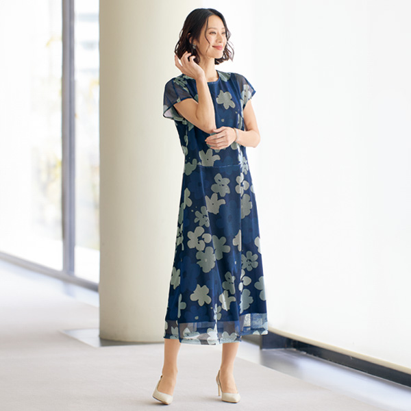 フラワープリントシアーワンピース