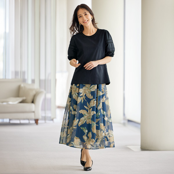 メッシュ素材プリントスカート 大きいサイズ M L LL 3L