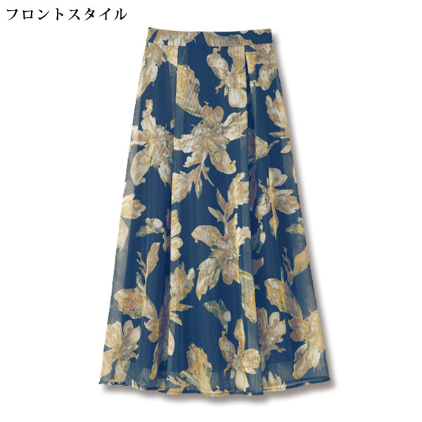 メッシュ素材プリントスカート 大きいサイズ M L LL 3L