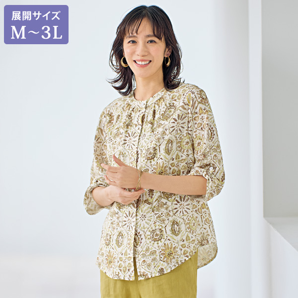 フラワープリントシャツブラウス 大きいサイズ M L LL 3L