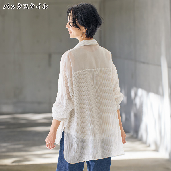 ストライプ切替えシアーシャツチュニック