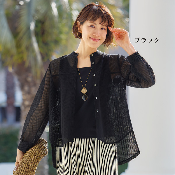 後ろプリーツシアーシャツジャケット 大きいサイズ M L LL 3L