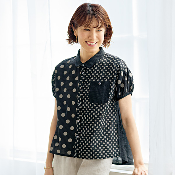 ドット柄切替えブラウス