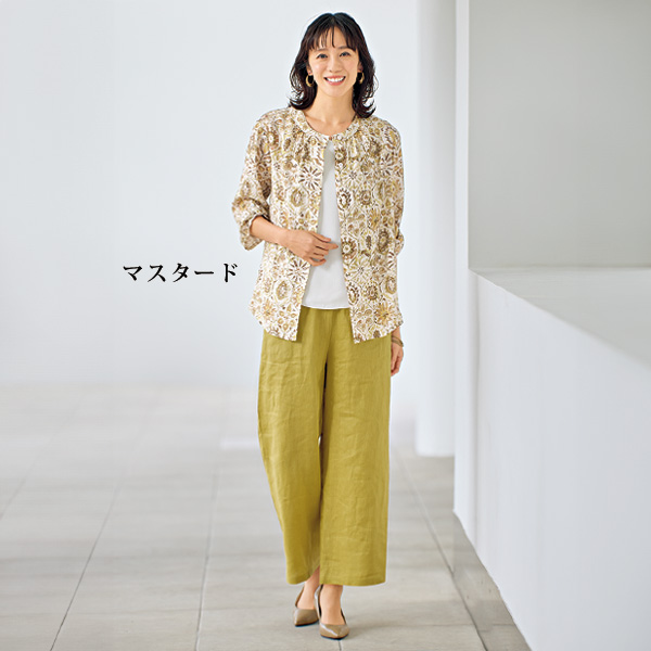 麻100％セミワイドパンツ 大きいサイズ M L LL 3L