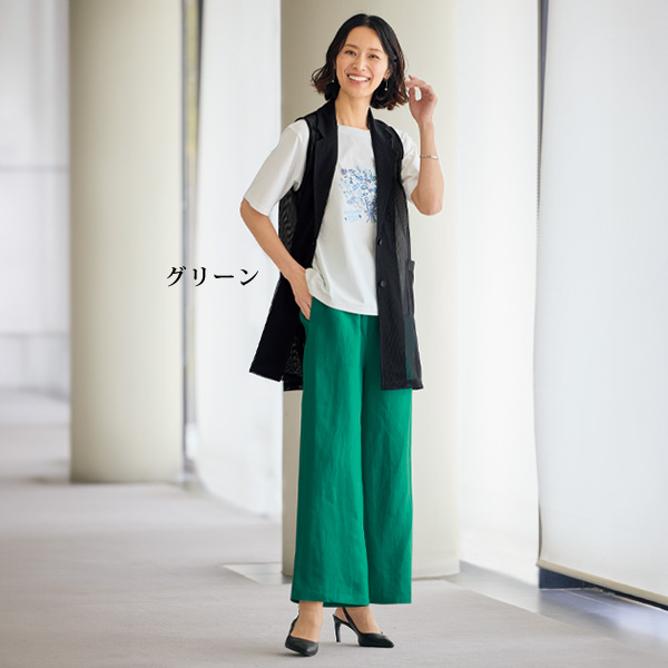 麻100％セミワイドパンツ 大きいサイズ M L LL 3L