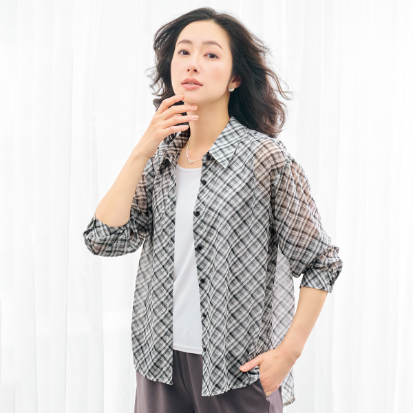 シアーチェック柄シャツ