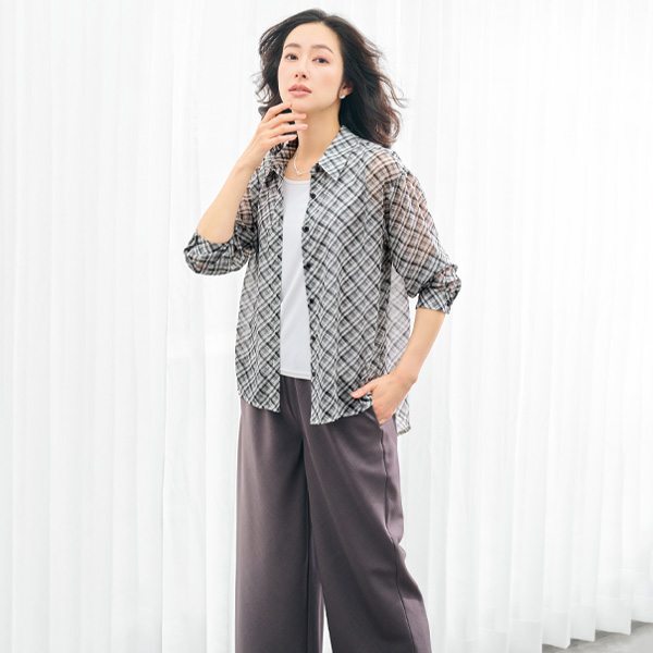 シアーチェック柄シャツ