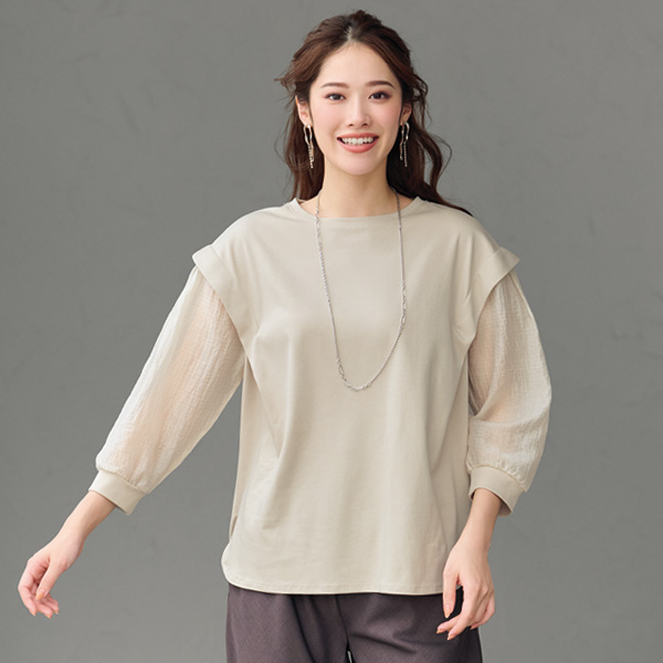 異素材切替えチュニック 大きいサイズ M L LL 3L