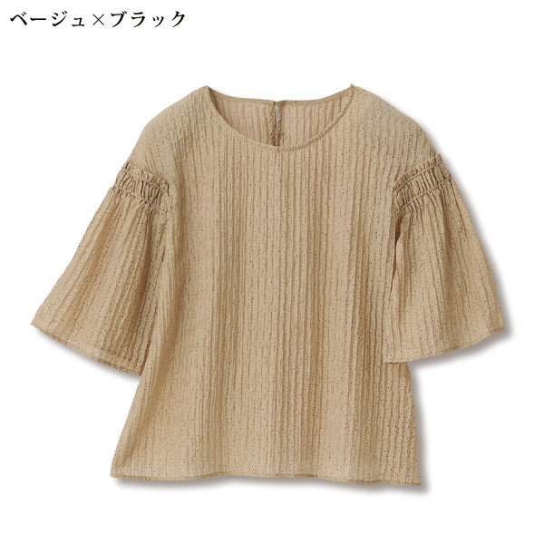 プリーツ風ドット柄ブラウス