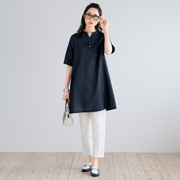麻＆綿ヘンリーネックチュニック