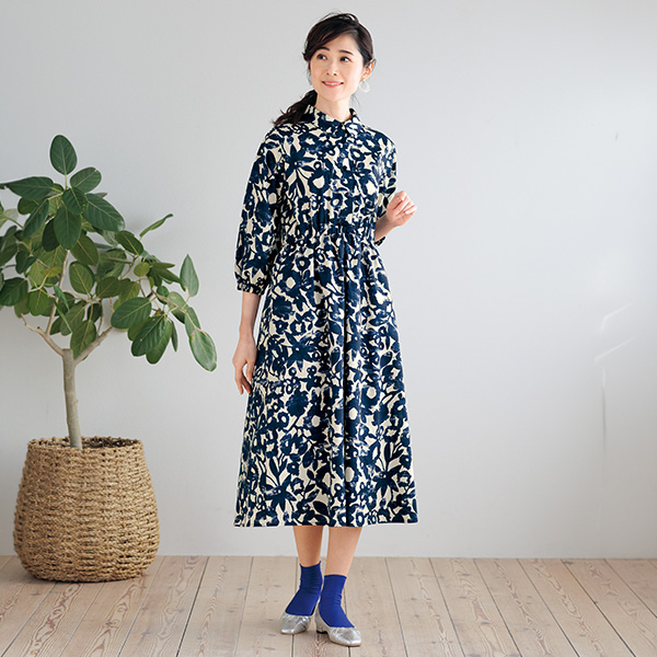 フラワープリントコットンワンピース