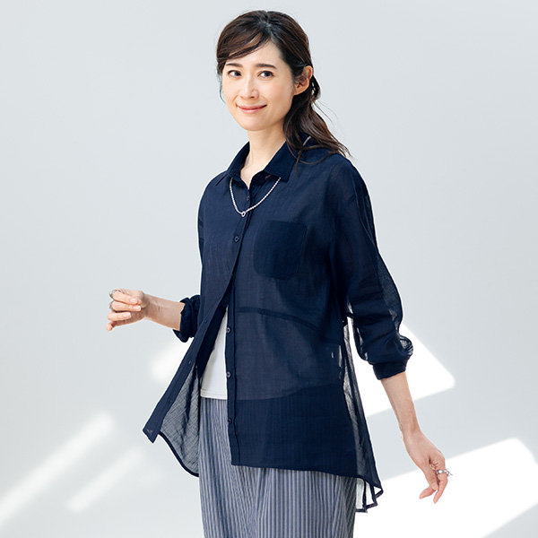 麻綿シアーシャツチュニック