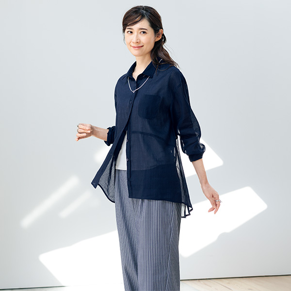 麻綿シアーシャツチュニック