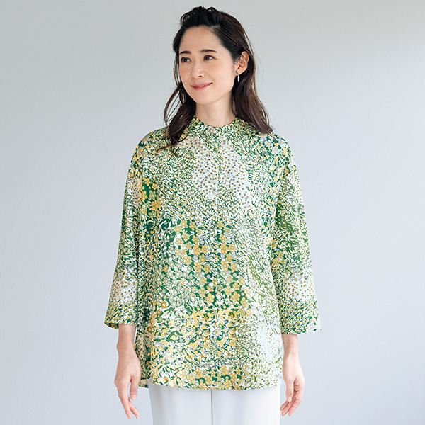 イハナ フラワープリントロング丈ブラウス