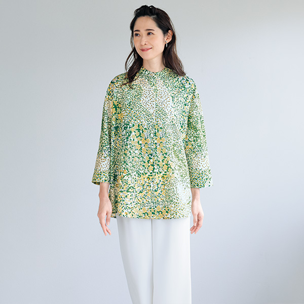 イハナ フラワープリントロング丈ブラウス