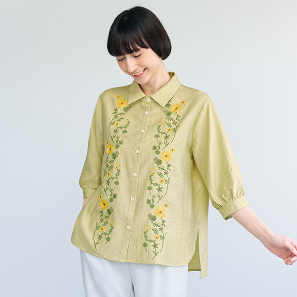 フラワー刺しゅう入りシャツ