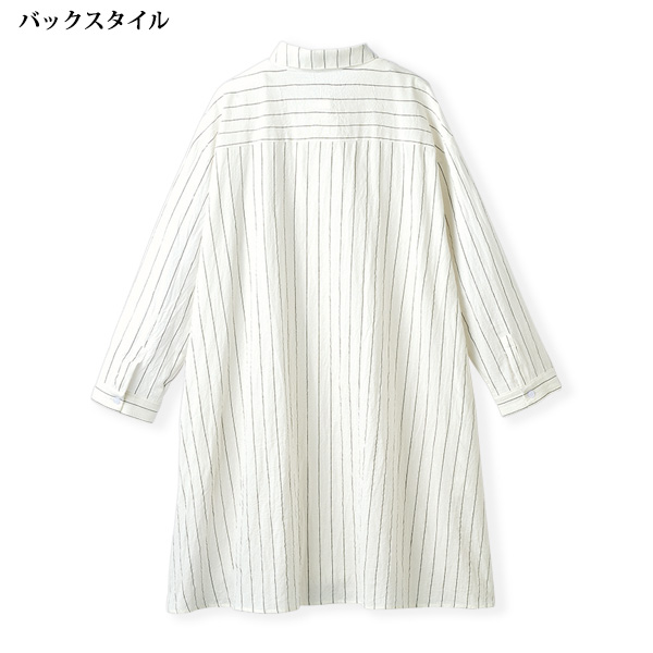 襟付縞織シャツチュニック