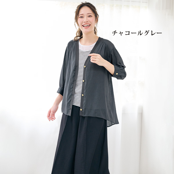 シアー素材シャツカーディガン