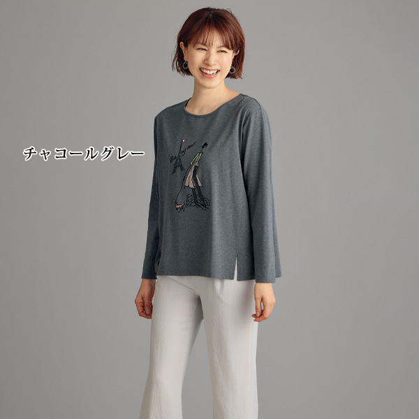 女性モチーフ刺しゅうプルオーバー