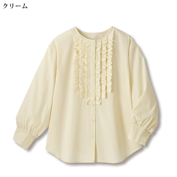 胸元フリルコットンブラウス