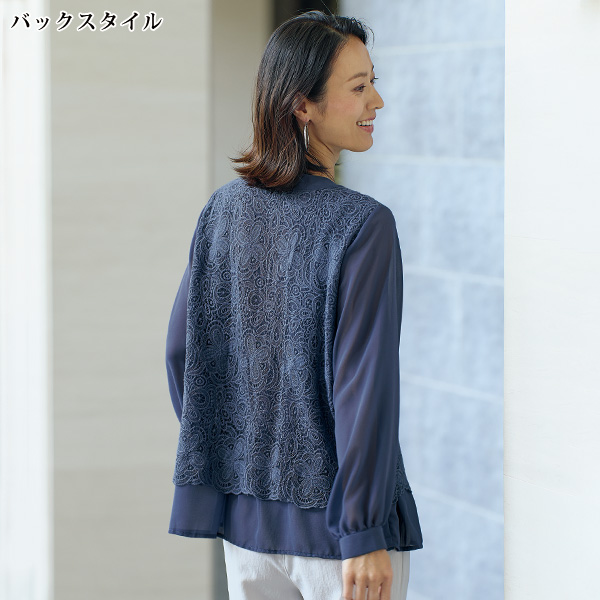 レース重ねシフォンブラウス