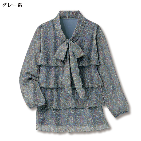 ペイズリー柄シフォンボウタイブラウス
