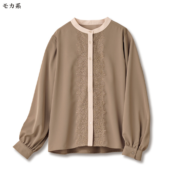 レース使い配色ブラウス
