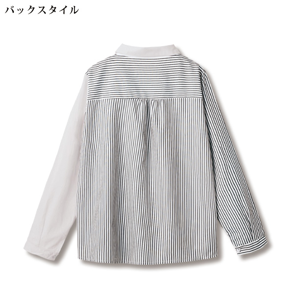 ブロック刺しゅう＆ストライプ切替えシャツ