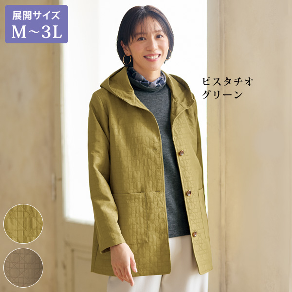 キルト風ステッチフードジャケット 大きいサイズ M L LL 3L