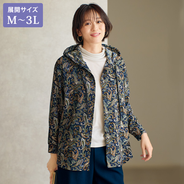 ペイズリープリントフーディシャツ 大きいサイズ M L LL 3L