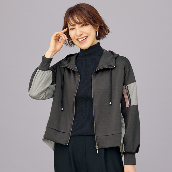 異素材配色フード付ライトジャケット