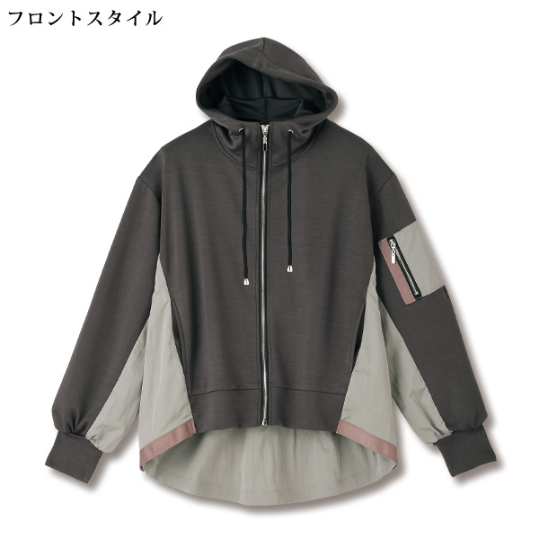 異素材配色フード付ライトジャケット
