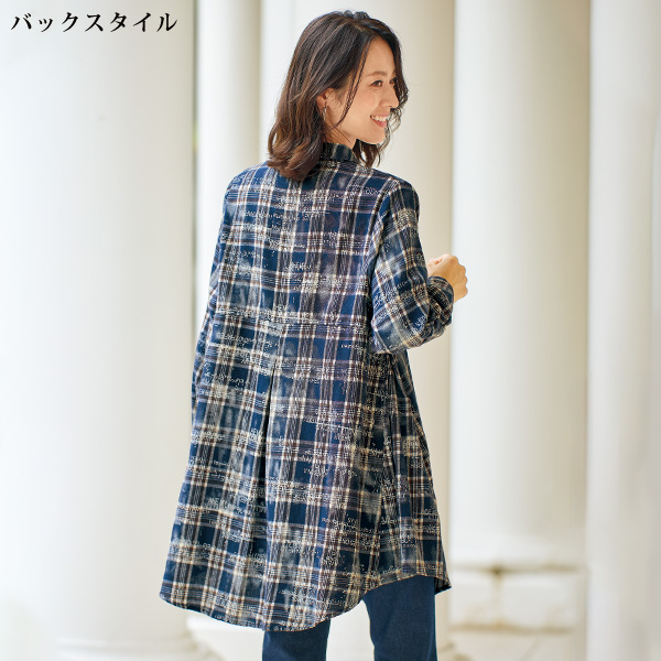 英字プリントチェック柄シャツチュニック