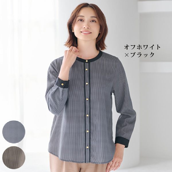 千鳥格子柄配色ブラウス