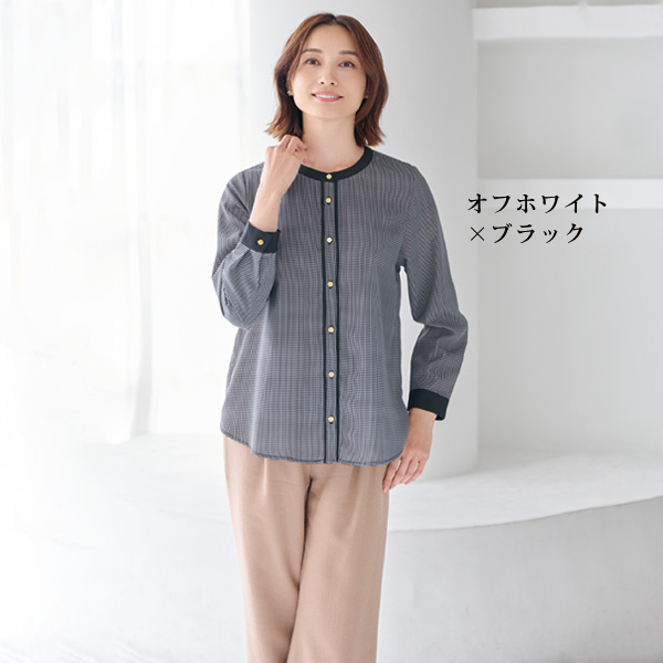 千鳥格子柄配色ブラウス