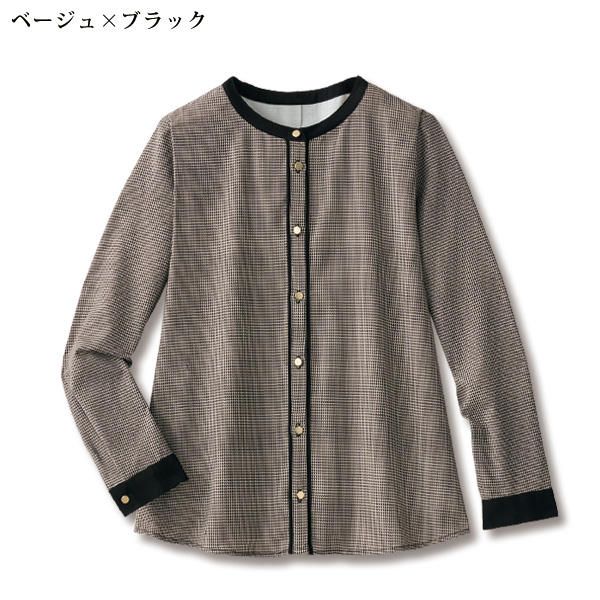 千鳥格子柄配色ブラウス