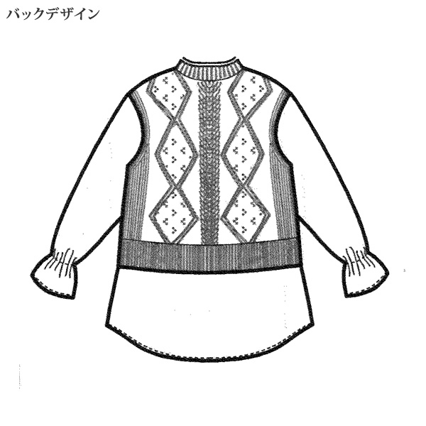 重ね着風ニット切替シャツブラウス