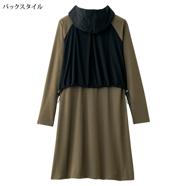 フード付異素材使いデザインチュニック
