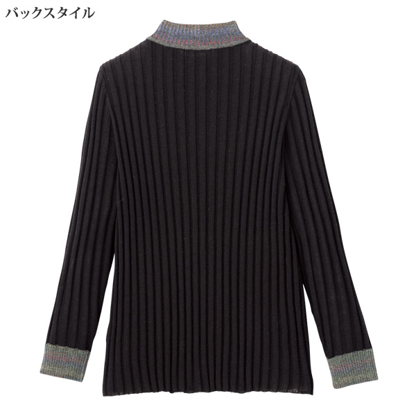 かすり糸・モール使いウール混カーディガン