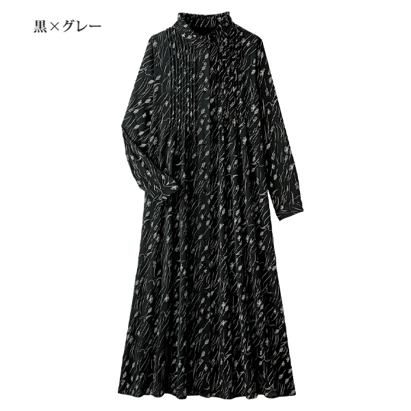 ピンタック使いフリルスタンド襟ワンピース | 京都通販ミセスの