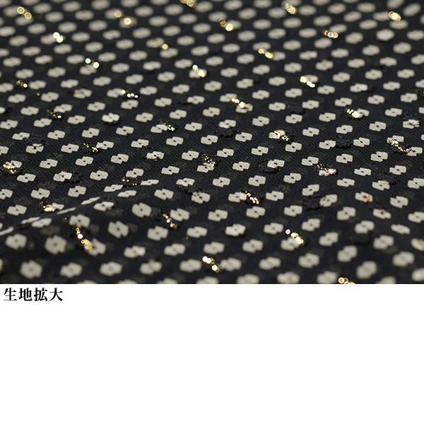 小紋柄ラメ入り シャーリング襟ブラウス