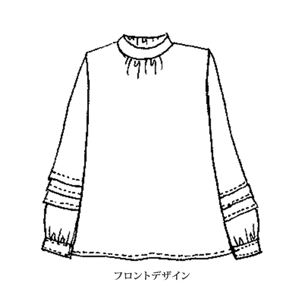袖タック小花プリントブラウス