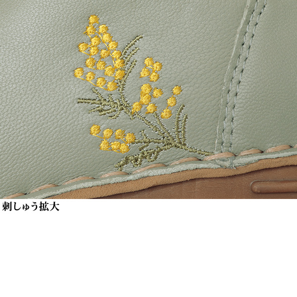 本革4E ミモザ刺しゅう軽量シューズ